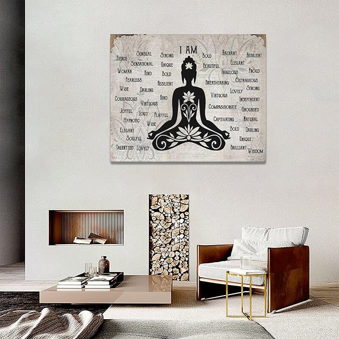 Zen Buddhism Canvas Wall Art Lotus Buddha Pictures Decor Canvas Motivational Painting Prints Wall Decor Framed Buddhist Artwork Gifts for Home Living Room Bedroom 20"x16"