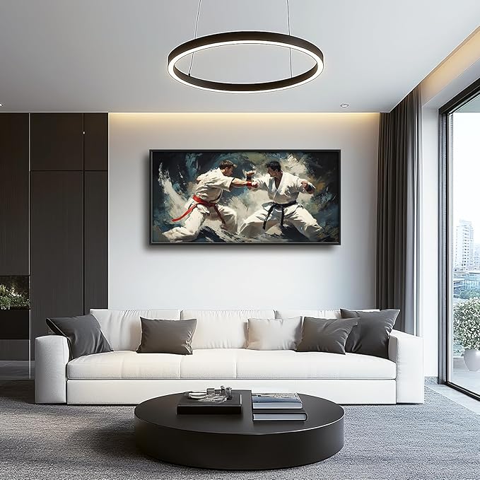Karate Wall Art Large Sports Pictures Wall Decor Taekwondo Oversize Canvas Prints Painting Framed Artwork Home Decoration Gifts for Gym Bedroom Living Room Office 60"x30"