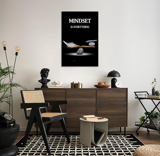 SKASNFAI Mindset Motivation Office Wall Art Zen Stone Canvas Print Pictures Wall Decor Framed Positive Quotes Posters for Living Room Bedroom Decoration (20L x 30W)