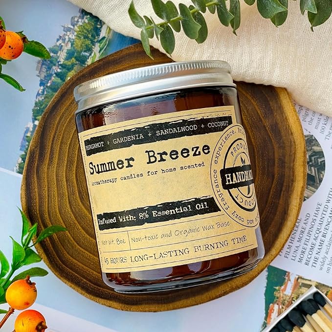 KOTKAS Summer Breeze Scented Candles - 8oz Natural Scented Soy Candles Non Toxic, Aromatherapy Candles for Home Scented Candles Gifts for Women Bath Relaxing Calming Soothing Relaxation Stress Relief