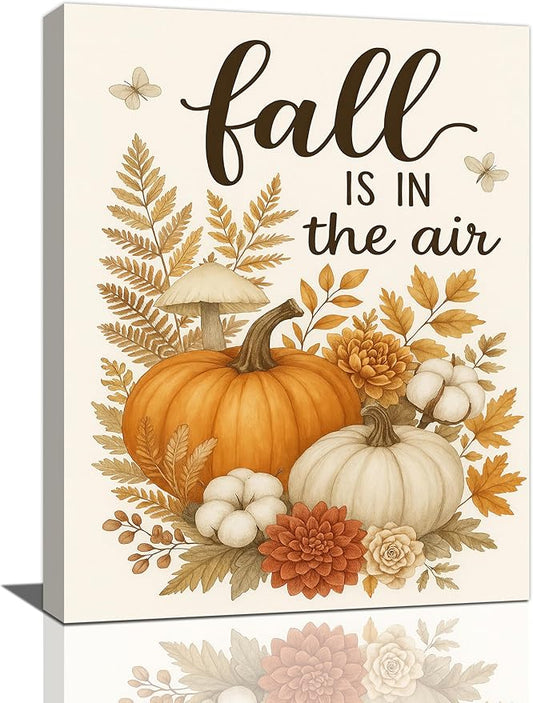 Fall Wall Decor Pumpkin Cotton Wall Art Autumn Pumpkin Canvas Pictures Painting Fall Signs Artwork Framed Decoration for Living Room Bedroom Dining Room Office Gifts 12"x16"