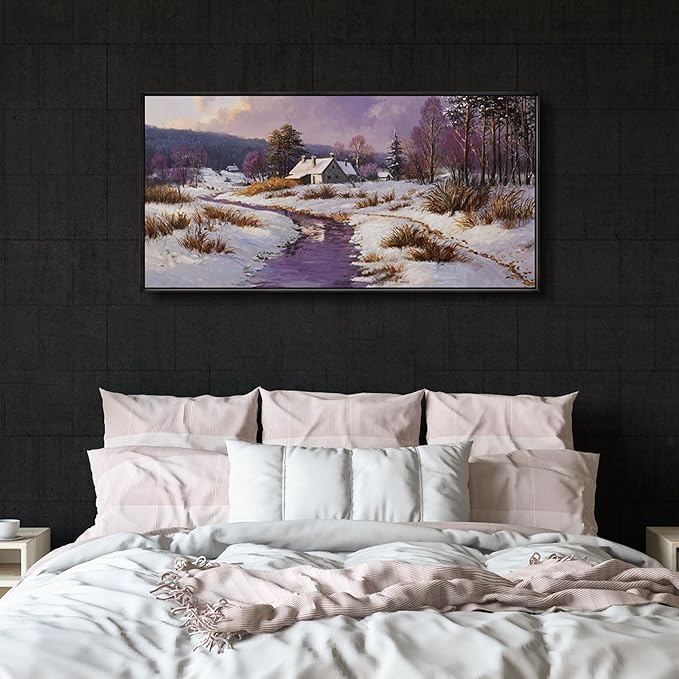 yiijeah Extra Large Canvas Wall Art - Living Room Wall Decor Purple Snowy Country Paintings Framed Wall Pictures Artowrk for Walls Bedroom Nature Rustic Landscape for Office Home Decor