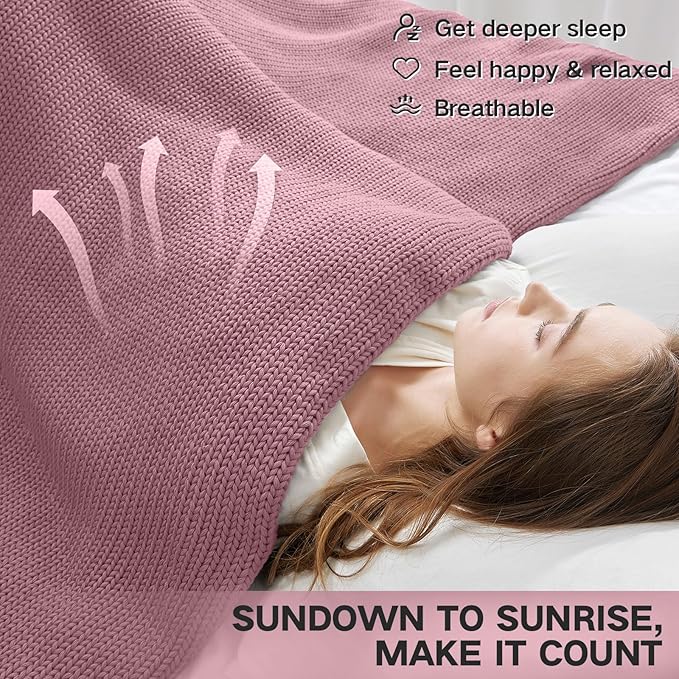 Guohaoi Knitted Weighted Blanket for Adults (Muted Pink 50"x75" 20lbs) No Beads Cooling Throw Blanket for Hot Sleepers, Home Decor Breathable Chunky Knit Heavy Blanket Use on Full Size Bed