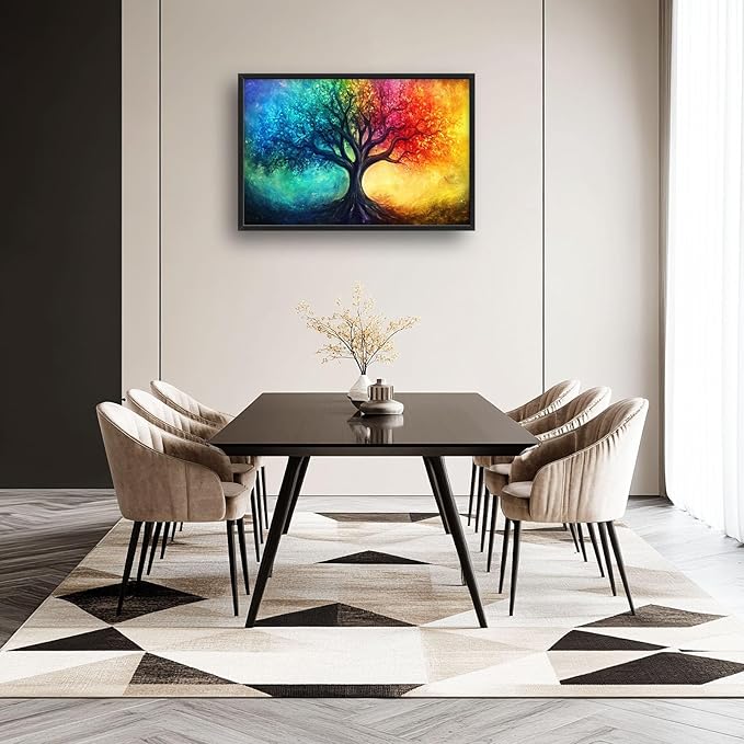 Tree Wall Art Colorful Tree of Life Pictures Wall Decor Framed Canvas Prints Artwork Paintings Home Office Decorations for Living Room Bedroom Dinning Room Corridor 36"x24"