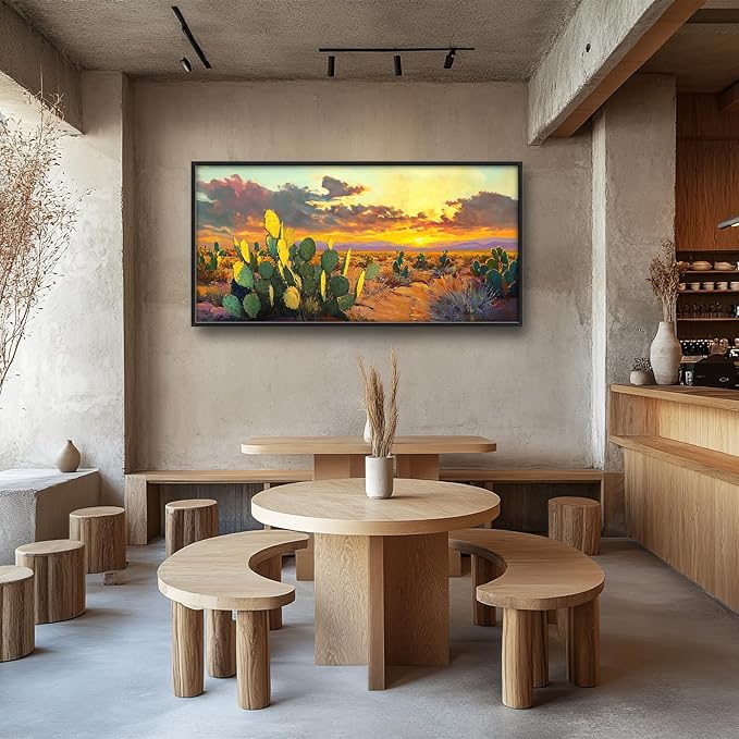 Western Cactus Large Wall Art Southwest Dessert Pictures Wall Decor Aztec Big Canvas Painting Prints Framed Artwork Home Decorations Above Bed for Bedroom Living Room Dining Room Bathroom 60"x30"