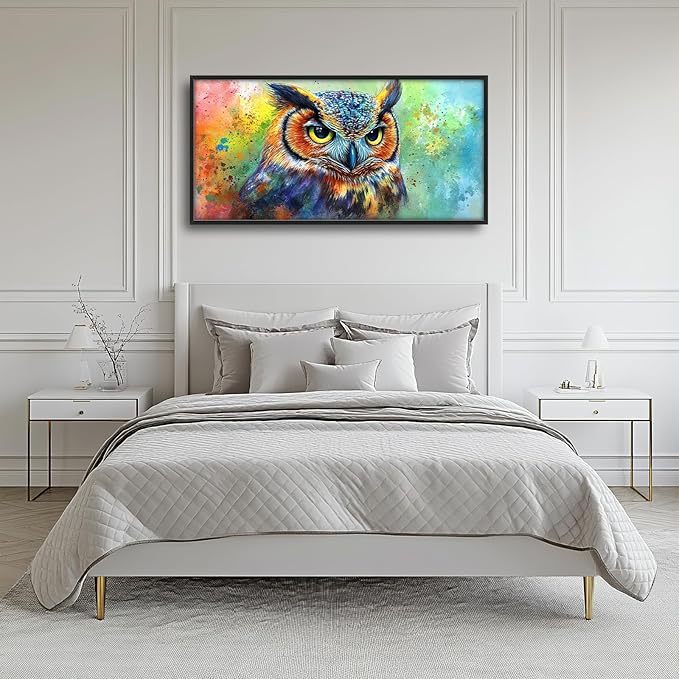 Kylora Owl Wall Art Graffiti Owls Pictures Wall Decor Abstract Banksy Large Master Over Above Bed Canvas Prints Horizontal Modern Artwork Painting Home Office Decorations For Kitchen Bedroom 30"x60"