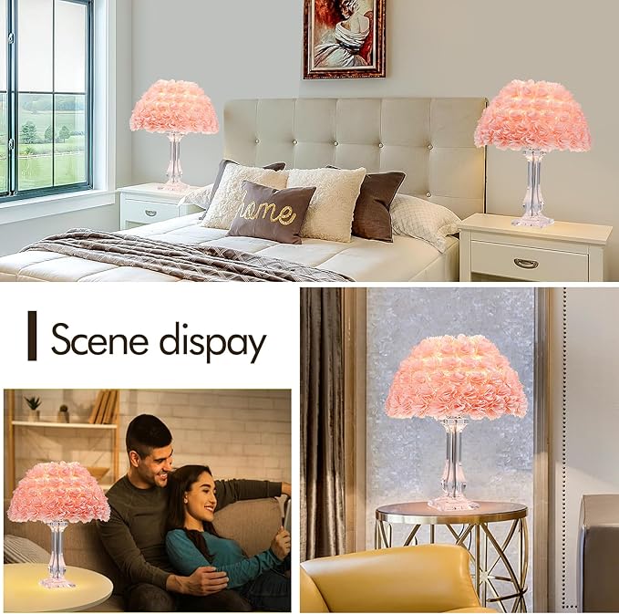 Pink Table Lamp Flower Bedside Lamp Artificial Flower Nightstand Light Desk Lamp Girl Christmas Gift for Wedding Bedroom Living Room Study Rooms Restaurants Hotel Flower Lamp