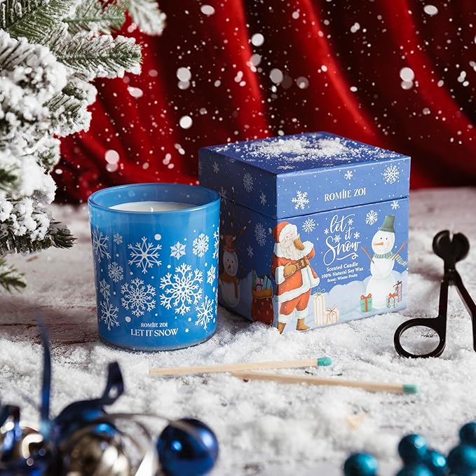 Christmas Scented Jar Candle - 6oz Soy Wax Candle - Let It Snow Infused with Winter Fruits Aroma - with Beautiful Keepsake Box Special for Christmas/Holiday Gifts