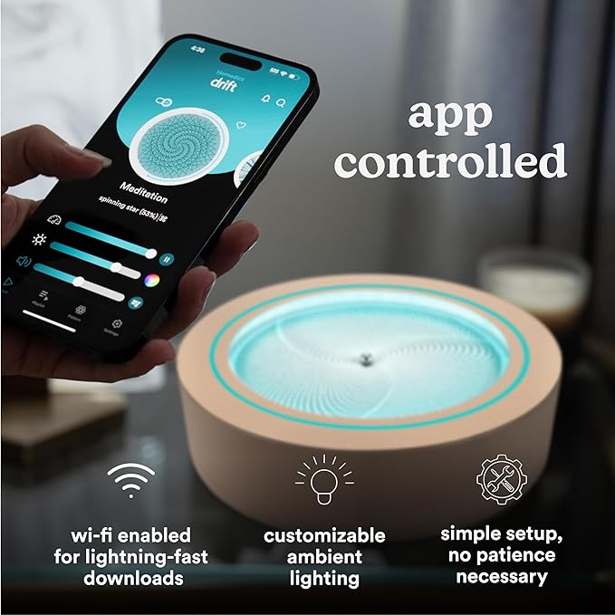 Homedics 11” Drift Sandscape, Compact Size, Zen Garden, Meditation Accessories, Decorative Sandscape, Smart LED Lighting, Wi-Fi Enabled (Nude)