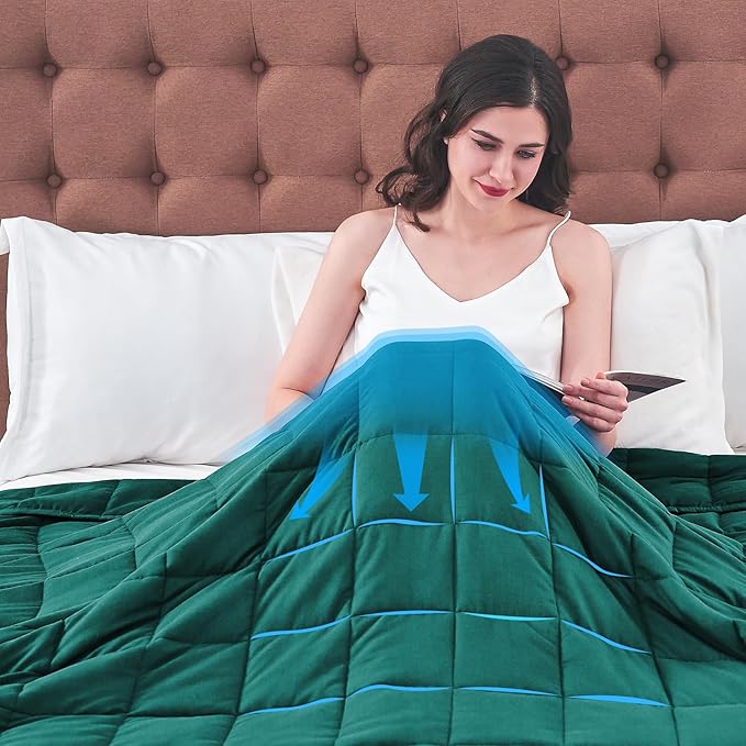 yescool Weighted Blanket for Adults (20 lbs, 88” x 104”, Dark Green) Cooling Heavy Blanket for Sleeping Perfect for 190-210 lbs, Queen Size Breathable Blanket with Premium Glass Bead, Machine Washable