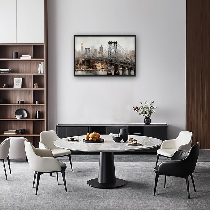Glocmna Large New York City Skyline Wall Art for Living Room Manhattan Bridge Canvas Wall Decor Modern Architecture Oil Painting Pictures Print Framed Artwork Decorations Bedroom Home Office Dinning room 24"x36"