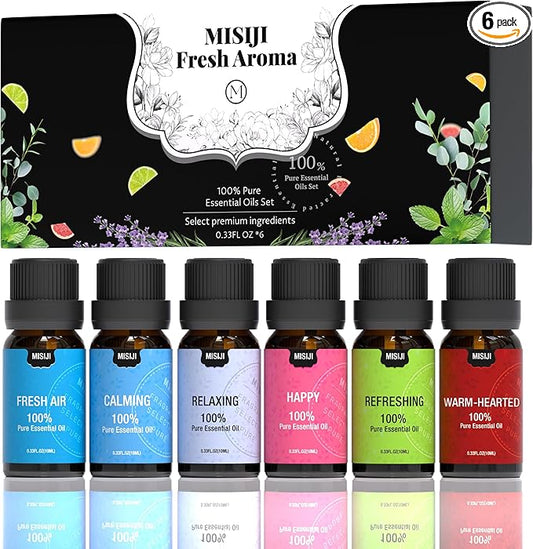 Well-Being Essential Oils Set-Essential Oils for Diffuser for Home,Essential Oils Diffuser Scents for Skin,Aromatherapy,Laundry,Candle&Soap Making,Humidifiers 6 X 10ML