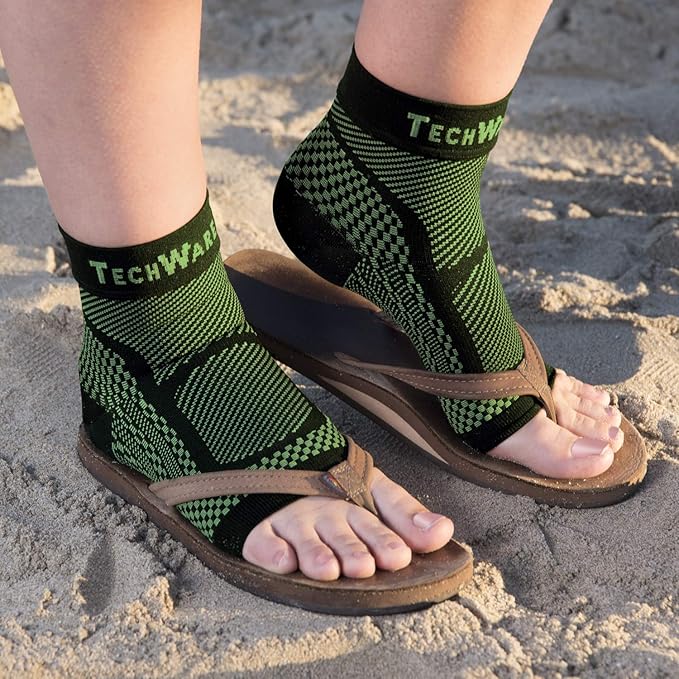 TechWare Pro Ankle Brace Compression Sleeve - Plantar Fasciitis Sock. Relieves Achilles Tendonitis. Foot Arch Support Reduces Joint Pain, Swelling & Heel Spur Pain. Injury Recovery Braces for Sports