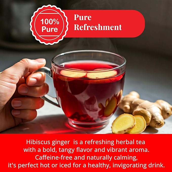 Akshit Hibiscus Ginger Tea, 75Tea Bags, Te De Hibisco, Hibiscus Tea Blend, Non-GMO, No Sugar, Caffeine free. Perfect for Hot or Iced Tea.