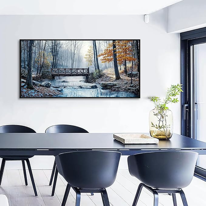 yiijeah Large Living Room Wall Art - Modern Wall Decor for Bedroom Office Decor Mountain Forest Landscapes Village Bridge Painting Framed Canvas Prints Ready to Hang Wall Pictures Home Decor