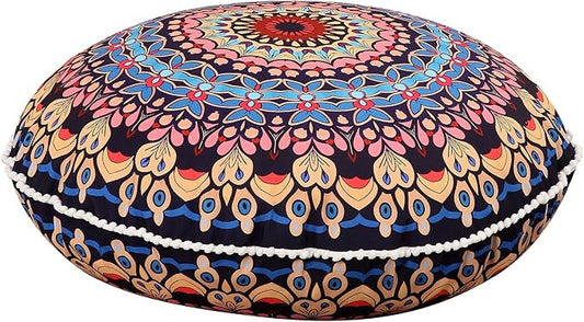 32 inches Meditation Floor Cushion for Adults, Round Large Thick Floor Pillow, Memory Foam Filling, Blue