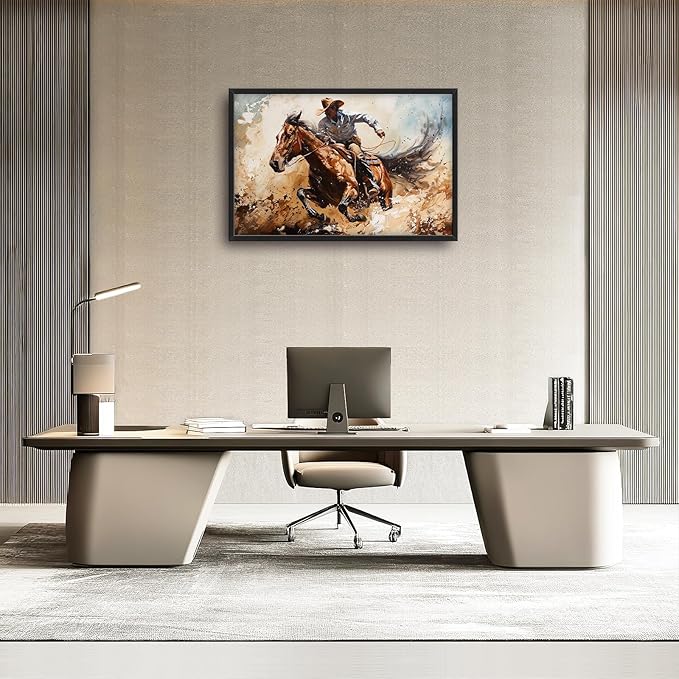 Large Western Cowboy Framed Wall Art for Living Room Vintage Cowboy Pictures Wall Decor West Canvas Painting Artwork Country Home Decorations for Bedroom Office 36x24 inch