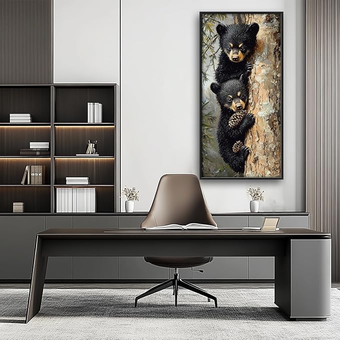 Bear Large Wall Art Country Pictures Wall Decor Rustic Cabin Hunting Animals Above Over Bed Canvas Prints Painting Framed Artwork Decoration for Bedroom Living Room Office 30"x60"