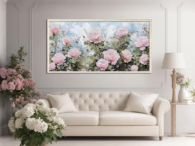 Ardemy Pink Rose Wall Art Canvas for Living Room Flower Painting Modern Textured Floral Bedroom Picture Artwork Framed Home Office Kitchen Decor, Large 40"x20"