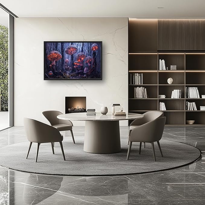 Large Mushroom Framed Wall Art for Living Room Forest Mushroom Canvas Wall Decor Rustic Pictures Print Painting Artwork Modern Home Decorations for Bedroom Office 36x24 inch
