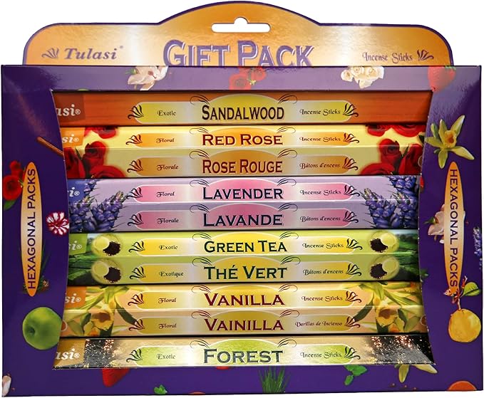 Tulasi Incense Sticks with Natural Oils Set of 6 Fragrances (120 Sticks) Hand Rolled Incense Sticks, Calming Home Aromatherapy, Meditation, Relaxing, Mixed Scents with Natural Oils