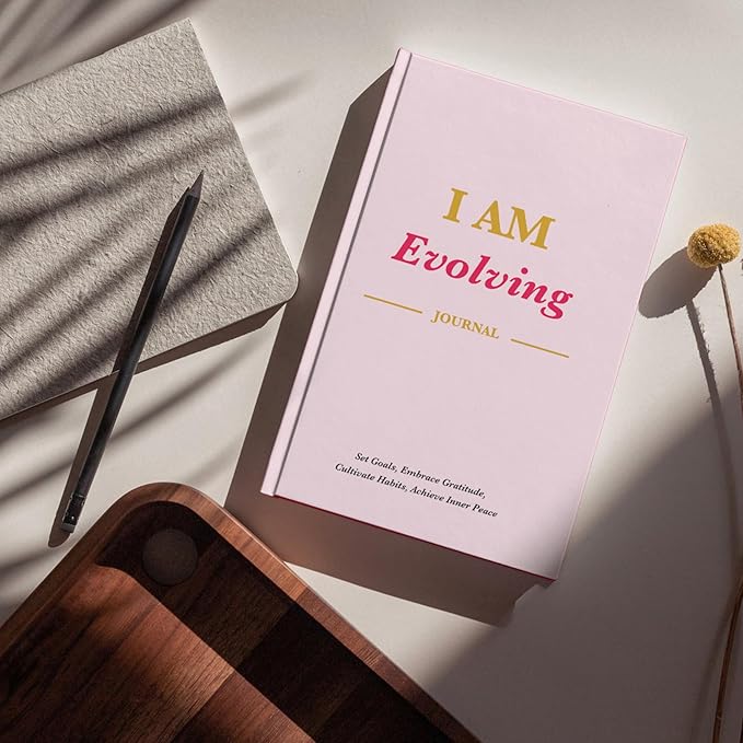iAmEvolving Journal – Gratitude Journal with Prompts for Goal Setting, Habit Tracking, Mindfulness, Daily Reflection, Affirmations – 2025 Undated Self-Care Notebook for Women & Men (Misty Rose)