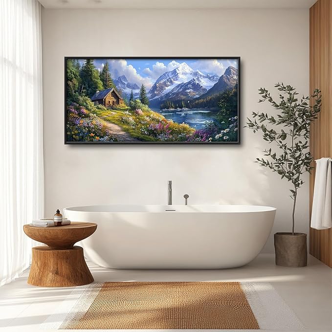 Mountain Wall Art for Living Room, Large Landscape Canvas Wall Decor, Nature Pictures Framed Painting, Landscape Tree Artwork for Bedroom Office Home Decor 60L'' × 30W''