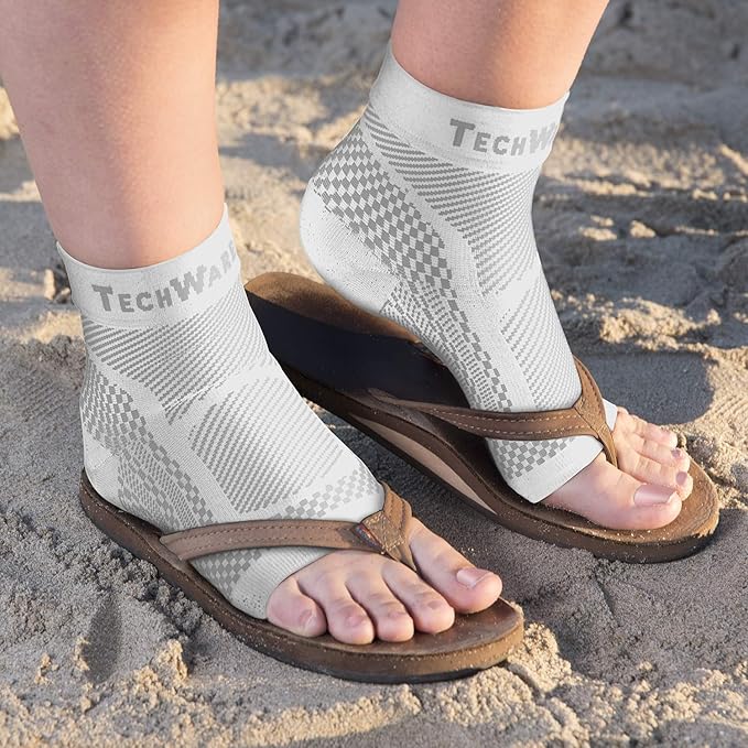 TechWare Pro Ankle Brace Compression Sleeve - Plantar Fasciitis Sock. Relieves Achilles Tendonitis. Foot Arch Support Reduces Joint Pain, Swelling & Heel Spur Pain. Injury Recovery Braces for Sports