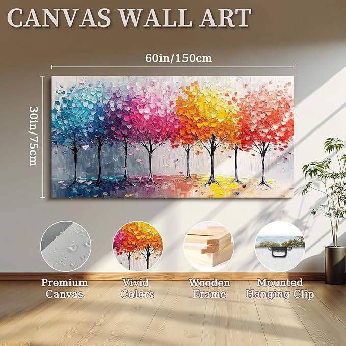 crmotu Colorful Forest Large Wall Art, Trees Nature-Inspired Abstract Art Prints, Contemporary Art Landscape Canvas Pictures, Bright Paintings Wall Decor Living Room Bedroom Home Office 30x60 Inch