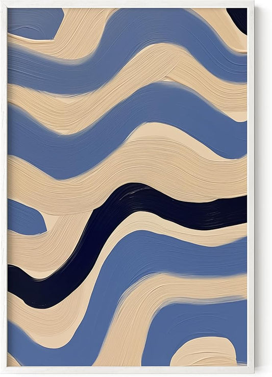 HAUS AND HUES Modern Abstract Wall Art - Blue and Green Living Room Art, Modern Artwork for Walls, Minimalist Picture for Living Room(Blue Abstract Pattern 4, White Frame, 24x36)