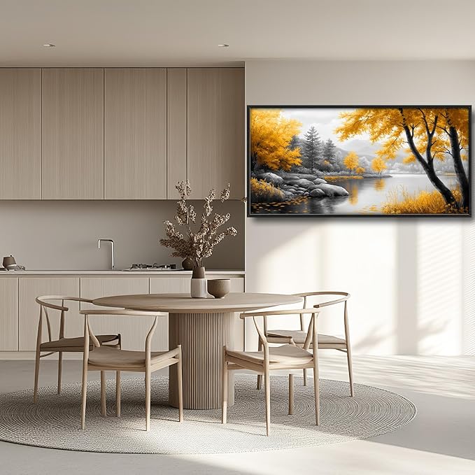 Framed Large Tree Wall Art for Living Room, Oversized Zen Trees Wall Decor, Black and Golden Forest Canvas Pictures Home Decoration for Living Room Bedroom Office 60"x30"