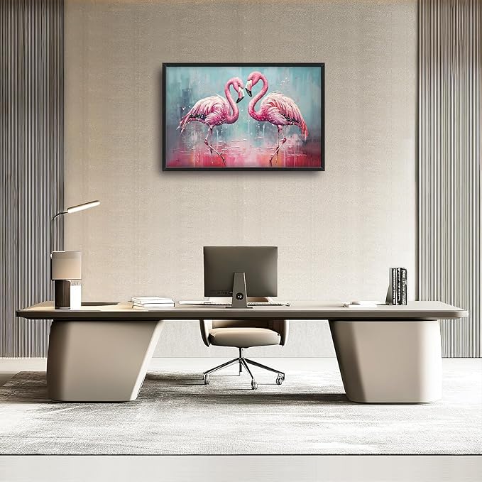 Large Flamingo Framed Wall Art for Living Room Flamingo Pictures Wall Decor Tropical Wildlife Painting Artwork Print Painting Home Decoration for Bathroom Bedroom Office 36x24 inch