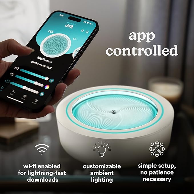 Homedics 11” Drift Sandscape, Compact Size, Zen Garden, Meditation Accessories, Decorative Sandscape, Smart LED Lighting, Wi-Fi Enabled (Cream)