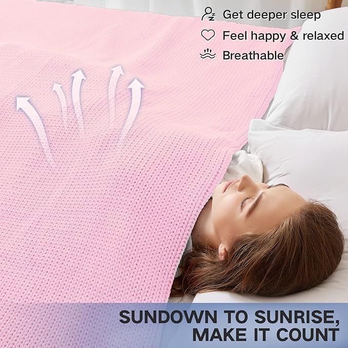 Guohaoi Knitted Weighted Blanket Kids (Pink 50"x60" 5lbs) No Beads Cooling Heavy Blanket, Home Decor Breathable Chunky Knit Throw Blanket for All-Season Use