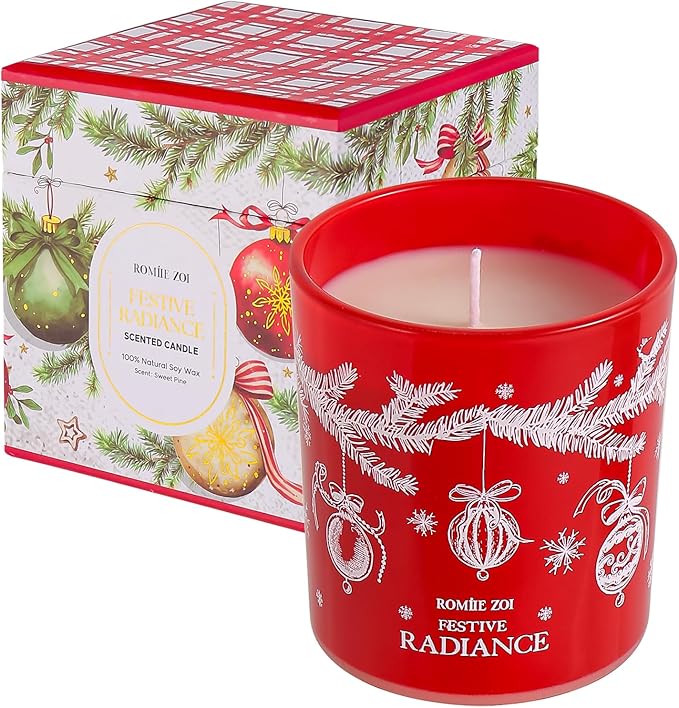 Christmas Scented Jar Candle - 6oz Soy Wax Candle - Festive Radiance Infused with Sweet Pine Aroma - with Beautiful Keepsake Box Special for Christmas/Holiday Gifts
