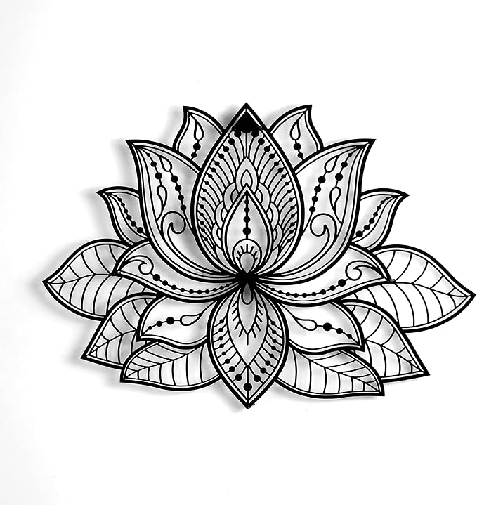 Colorfull Worlds Mandala Metal Wall Decor, Lotus Flower Meditation Room Decor, Minimalist Zen Garden Bohemian Gift for New Year (17" x 11" | 43 x 27.5 cm, Black)