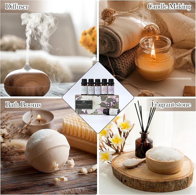Floral Essential Oils Set Diffuser for Home, Hotel and Car Care, 6 Flavors Lavender, Jasmine, Rose, Chamomile, Sakura, Gardenia, Flower Fragrance Diffuser Essential Oil Gifts for Candle Making 10ML