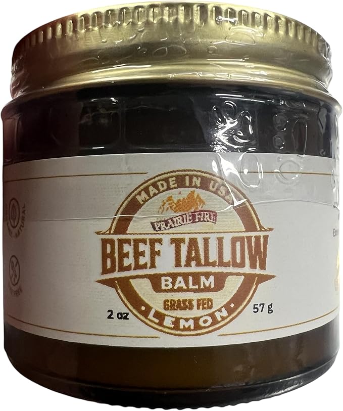 Beef Tallow Balm - 2 oz - Grown and Made in USA - Organic Grass Fed and Finished Tallow - Moisturizing Skin Care Lemon