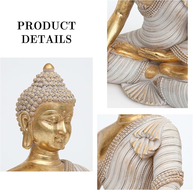 Buddha Statue for Home Decor Gold 10.2IN-Buddha Statues for Zen Decor - Buddha Statue for Spiritual-Buddha Decor for Living Room-Buda – Indoor Buddha Gift for Relaxation, Meditation or Shrine