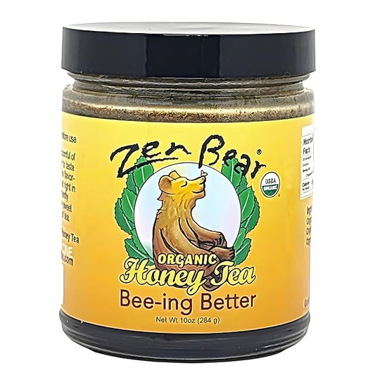 Zen Bear Organic Bee-ing Better Honey Tea - Echinacea, Lemon Balm, Ginger & Cayenne Infused Raw Honey Tea - Daily Well-Being Elixir for Immune Support & Delightful Flavor | 8 oz Jar