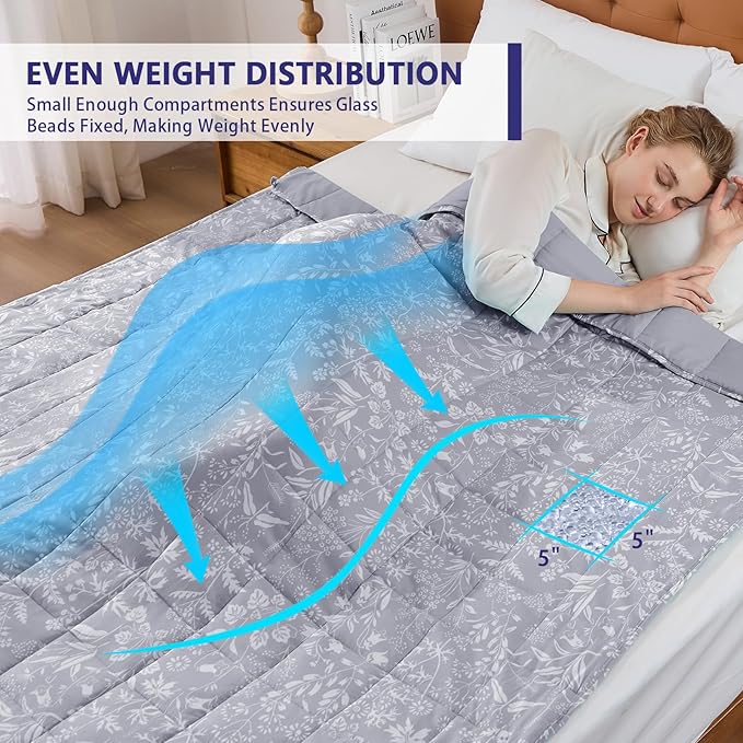 yescool Weighted Blanket for Adults (20 lbs, 60” x 80”, Pearl Grey) Cooling Heavy Blanket for Sleeping Perfect for 190-210 lbs, Queen Size Breathable Blanket with Premium Glass Bead, Machine Washable