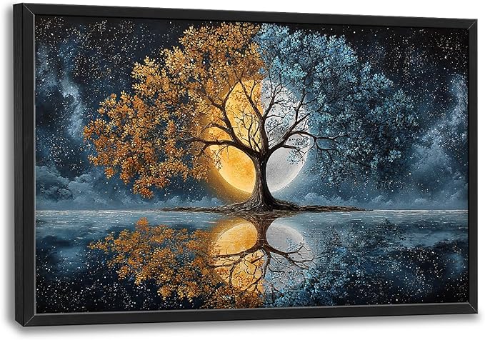 Glocmna Large Tree Wall Art for Living Room Tree of Life Pictures Wall Decor Mysterious Fantasy Landscape Canvas Big Modern Painting Print Artwork Framed Artwork Decorations Gifts for Bedroom Home Office Hotel 24"x36"