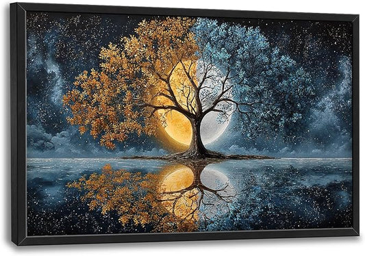 Glocmna Large Tree Wall Art for Living Room Tree of Life Pictures Wall Decor Mysterious Fantasy Landscape Canvas Big Modern Painting Print Artwork Framed Artwork Decorations Gifts for Bedroom Home Office Hotel 24"x36"