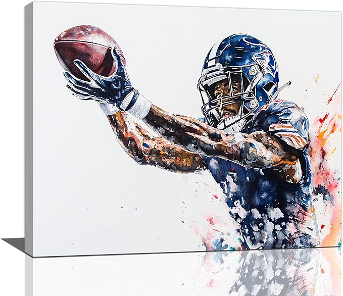 Football Wall Art Football Player Wall Decor Sports Pictures Canvas Painting Framed Artwork Home Decorations for Boy Room Living Room Bedroom Bathroom Office 20"x16"