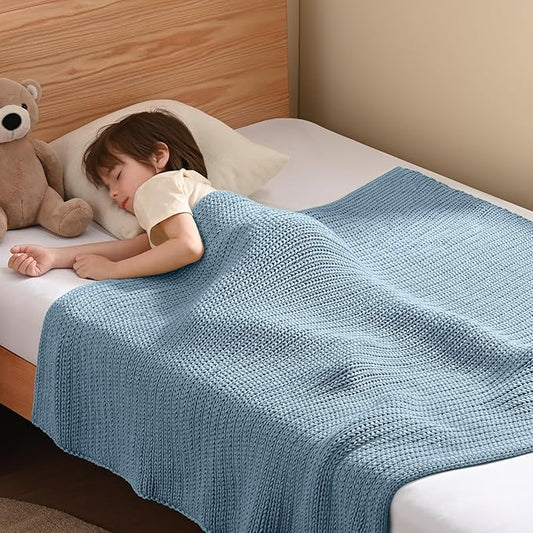 Guohaoi Knitted Weighted Blanket Kids (Haze Blue 50"x60" 10lbs) No Beads Cooling Heavy Blanket, Home Decor Breathable Chunky Knit Throw Blanket for All-Season Use