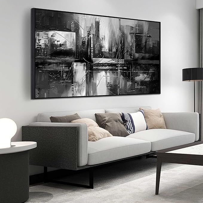 Wall Art for Living Room Black and White Abstract Print Picture Painting Large Wall Decor for Bedroom With Black Wood Framed Canvas Modern Room Wall Decorations Artwork Size 30x60 inch Ready to Hang
