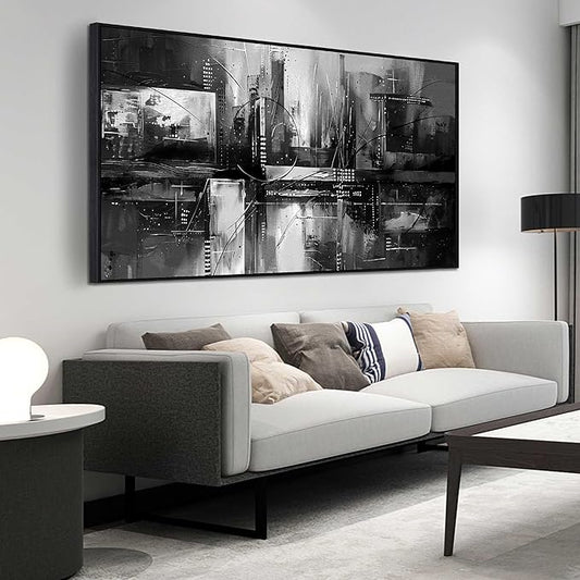 Wall Art for Living Room Black and White Abstract Print Picture Painting Large Wall Decor for Bedroom With Black Wood Framed Canvas Modern Room Wall Decorations Artwork Size 30x60 inch Ready to Hang