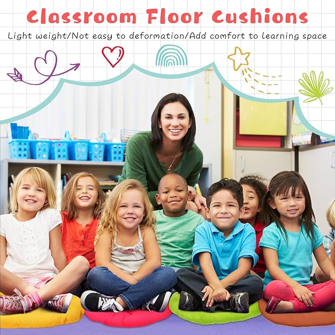 24 Pcs Round Floor Cushions Floor Pillows Meditation Seat Pillows Flexible Seating for Adults Kids, Chair Cushions for Classroom, Nursery, Living Room, Yoga(Medium 15.7 Inch,Colorful)