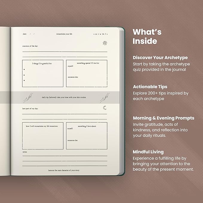 Journal To Romanticize Your Life: Original Daily Gratitude Journal, Reflection Manifestation Journal for Mindfulness, Guided Mindfullness Green (2) (+200 Tips, Authenticity, Minimalism, Men&Women)