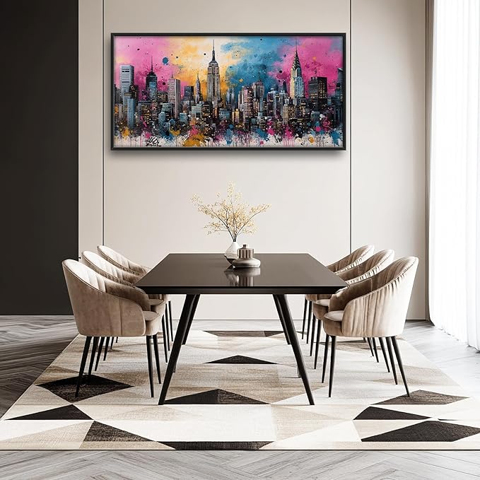 Glocmna Large Wall Art for Living Room Banksy Street Graffiti New York City Wall Decor Modern Skyline Cityscape Pictures Painting Big Canvas Print Framed Artwork Decorations Home Office Bedroom 30"x60"